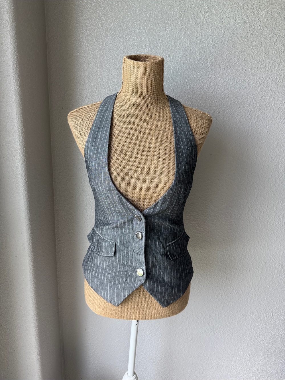 Express Pinstripe Halter Vest in Charcoal Gray